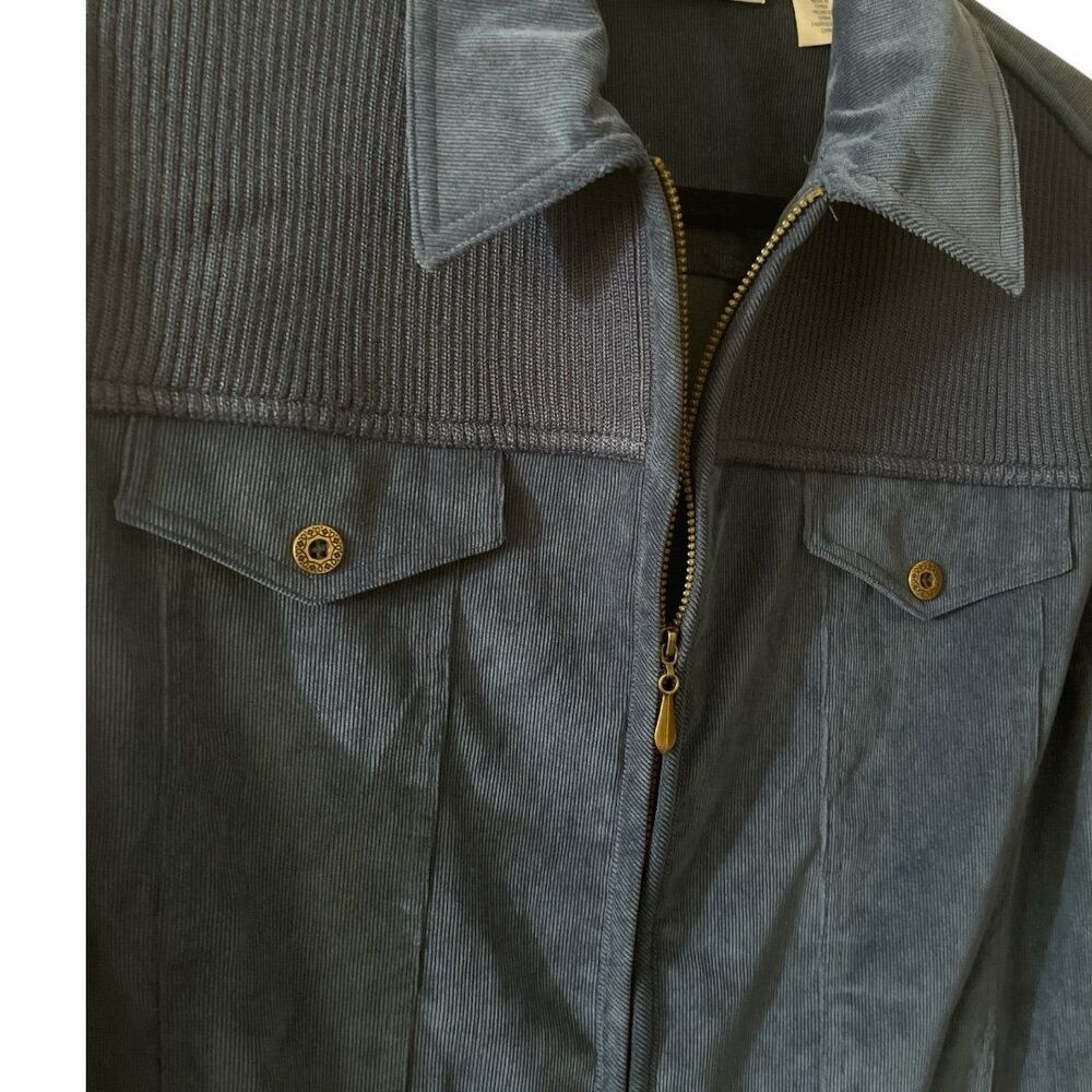Alfred Dunner Zip Up Jacket Womens 16 Blue Corduroy Long Sleeve Collared NWT - Picture 2 of 5